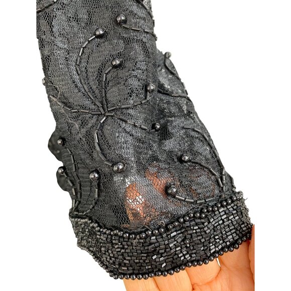 Rare VTG 90s Brilliante By J.A. Black Bead Lace Cardigan Jacket Mother of Bride - Picture 7 of 14